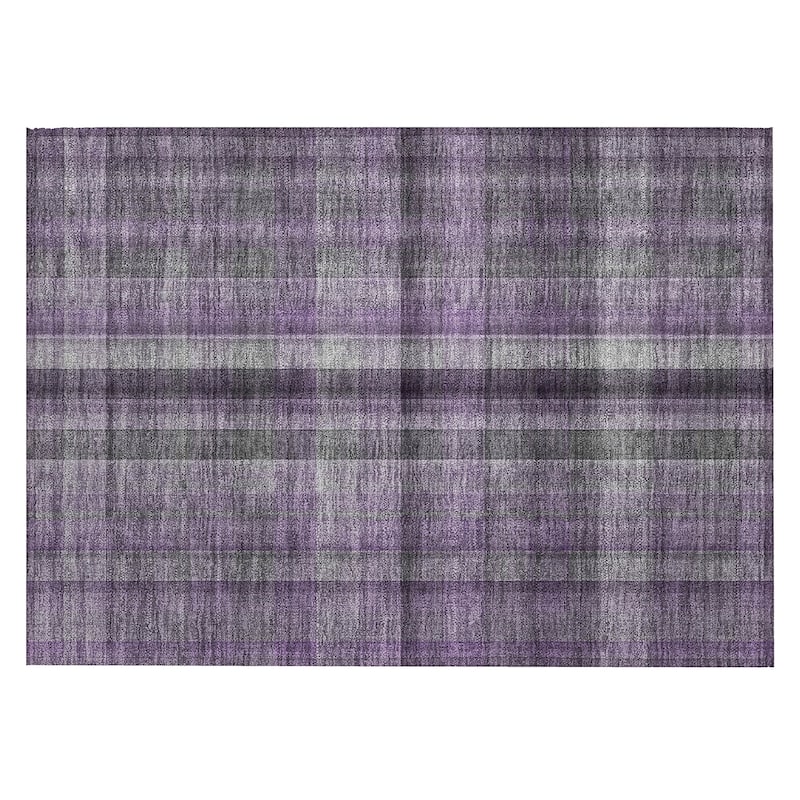 Machine Washable Indoor/ Outdoor Modern Plaid Chantille Rug
