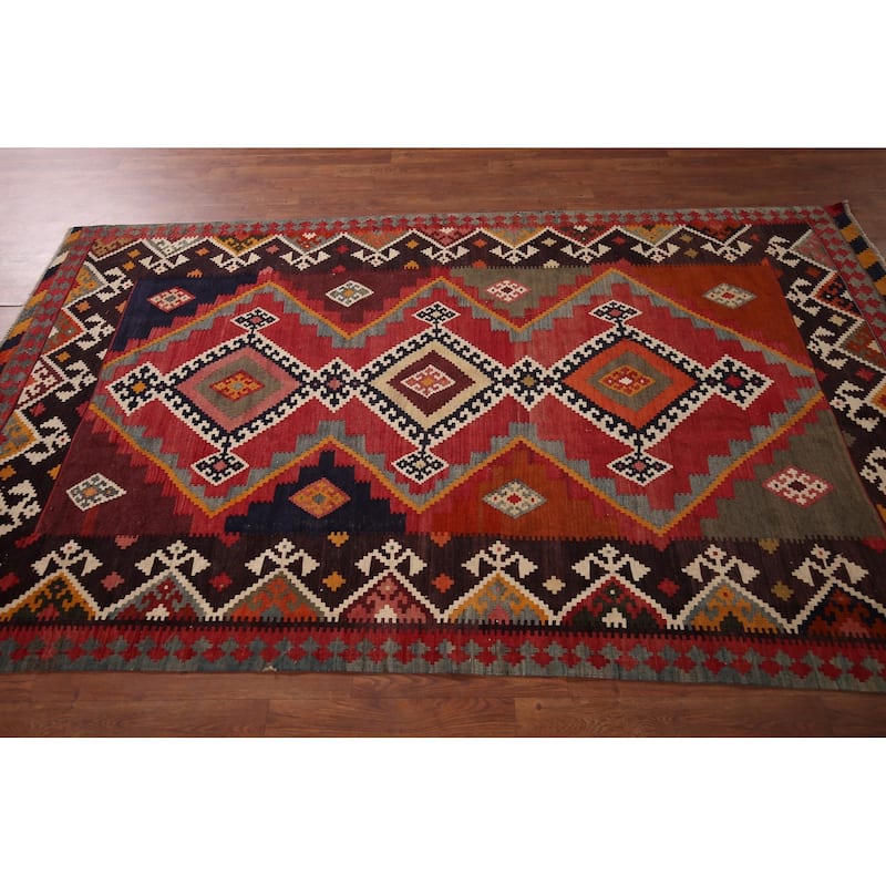 Reversible Kilim Qashqai Persian Vintage Rug Flatweave Wool Carpet - 4'11" X 8'3"
