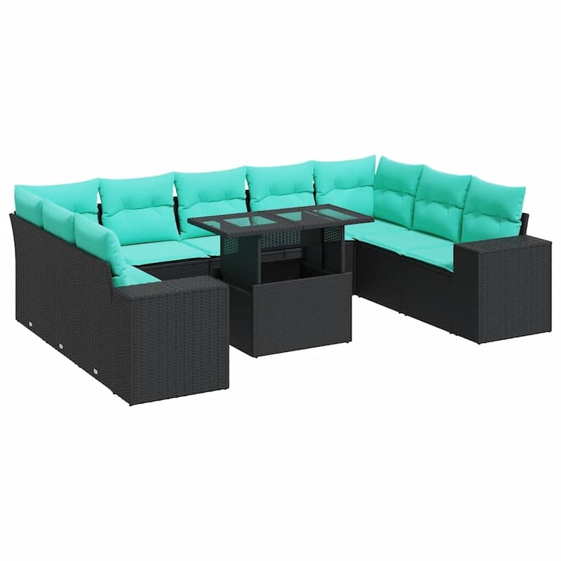 vidaXL Patio Sofa Set with Cushions Table and Couches 10 Piece Poly Rattan