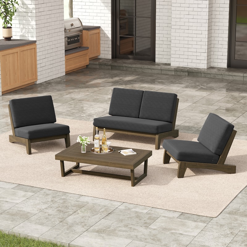 Outdoor Acacia Wood Patio Furniture Set - 4 Piece All Weather Conversation Set