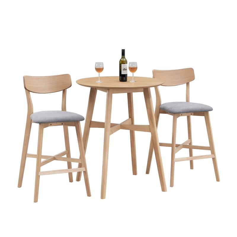 Modern 3-Piece Dining Set with Round Counter Height Bar Table & 2 Upholstered Chairs