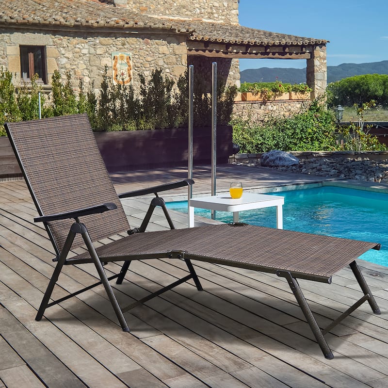 2PCS Patio Chaise Lounge Chair Adjustable Folding Recliner