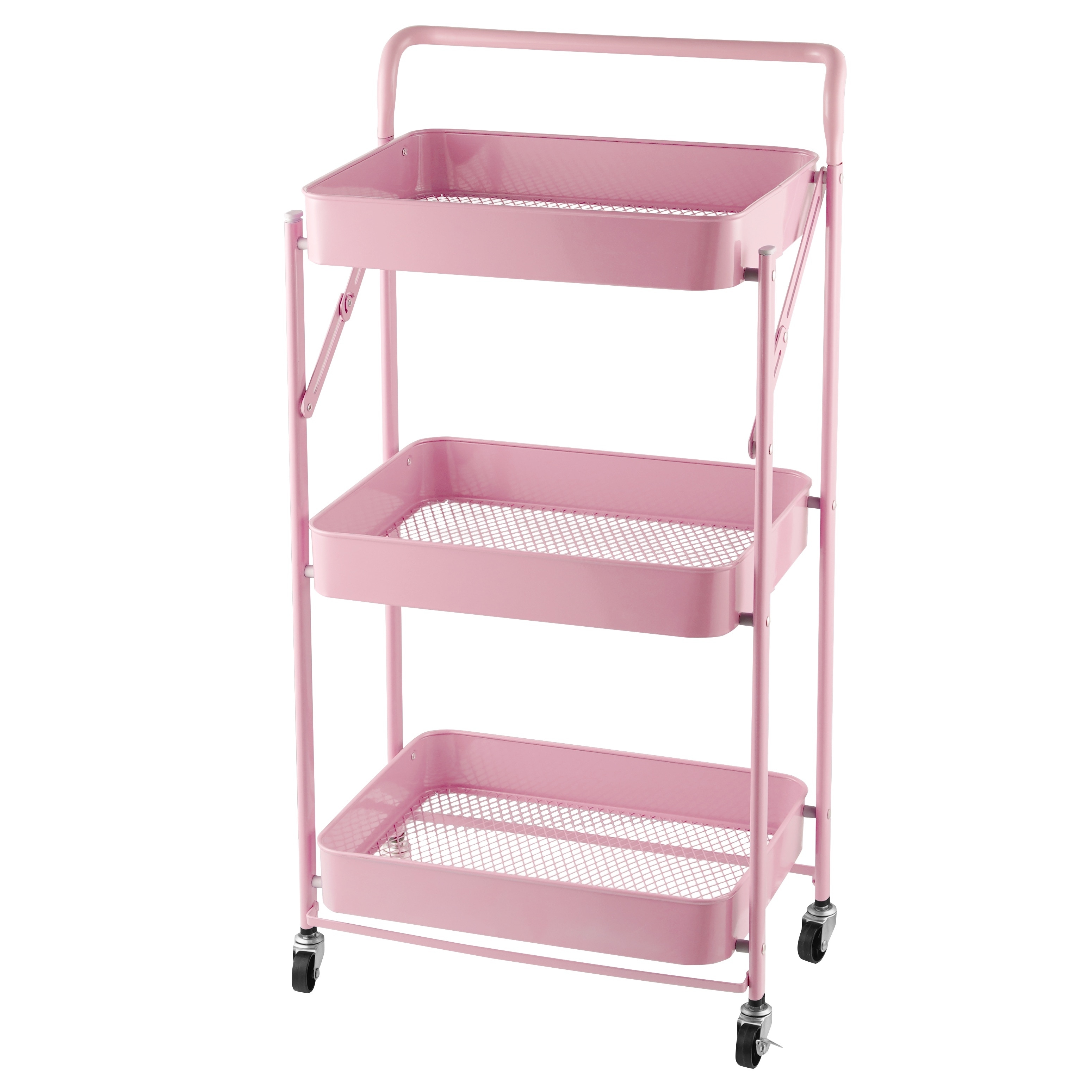 Innovaze Foldable 3-Tier Metal Utility Rolling Cart with Locking Wheels, Space-Saving Storage Organizer