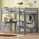 preview thumbnail 12 of 20, Full Loft Kids Bed with L-shaped Desk, Wardrobe, Storage Shelves, Integrated Ladder, Guardrails & secured wood slats, White Grey