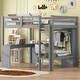 preview thumbnail 2 of 8, Grey Full Wood Loft Bed with Wardrobe, L-shaped Desk and Storage Shelves