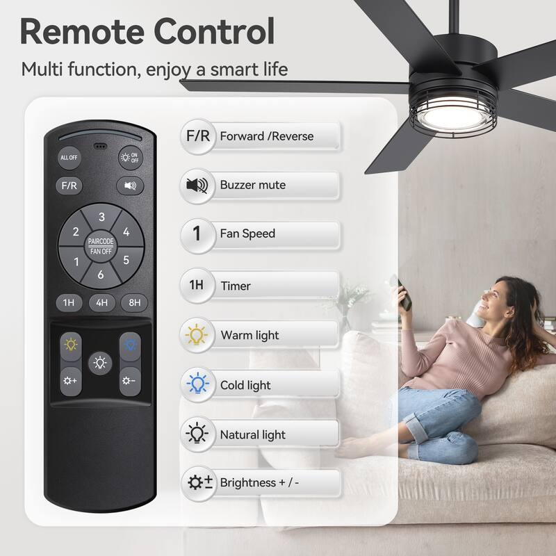 72/52-inch Reversible 8/5-Blade Dimmable LED Ceiling fan with Light and Remote