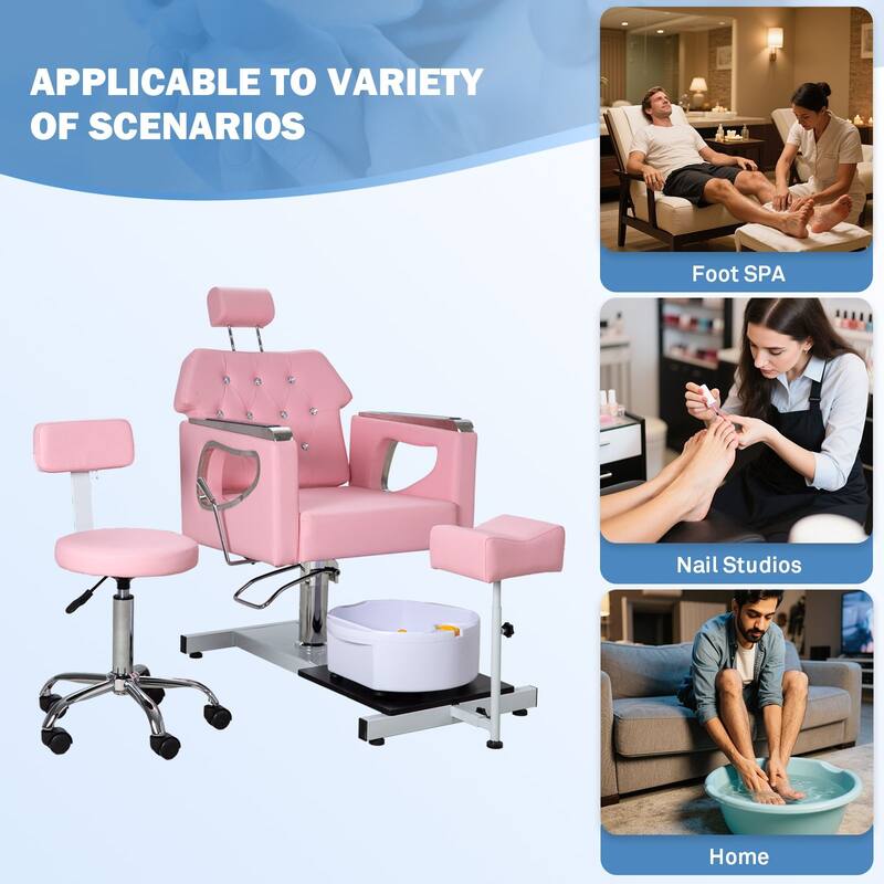 Pedicure Chair with Foot Spa Stool with Adjustable Pedicure Stand