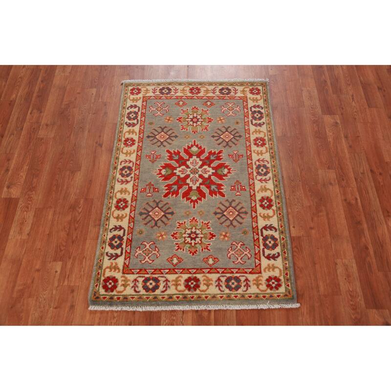 Geometric Kazak Foyer Rug Hand-Knotted Wool Carpet - 2'8"x 4'0"