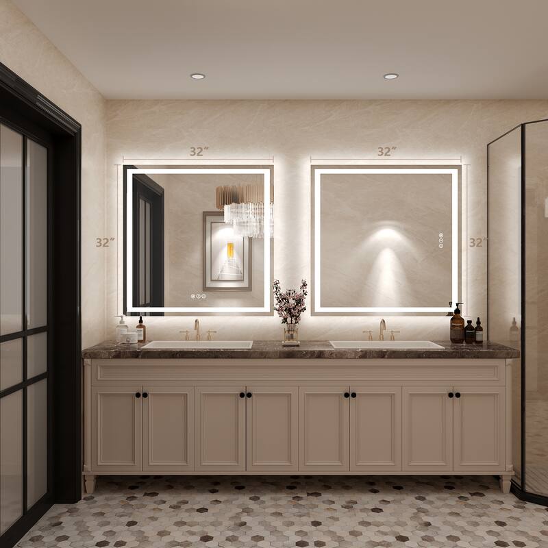 Frameless LED Front Light and Backlit 3 Colors Dimmable Anti-Fog Wall Bathroom Vanity Mirror
