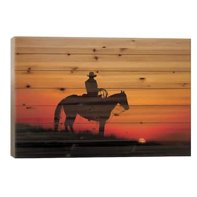 Cowboy Silhouette I Print On Wood by Janet Fikar - Multi-Color