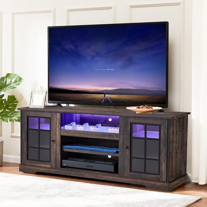 EROMMY 65 Inch TV Stand, Modern Entertainment Center with LED Lights & Storage. - 65inch.
