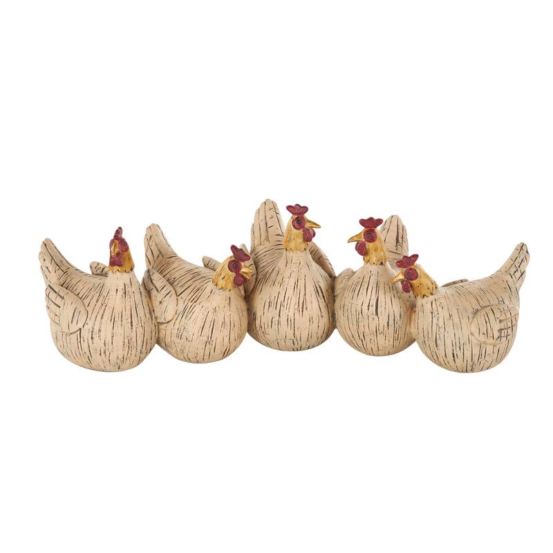 Beige Polystone Chicken Decorative Sculpture with Gold Heads - Beige