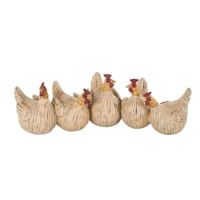 Beige Polystone Chicken Decorative Sculpture with Gold Heads