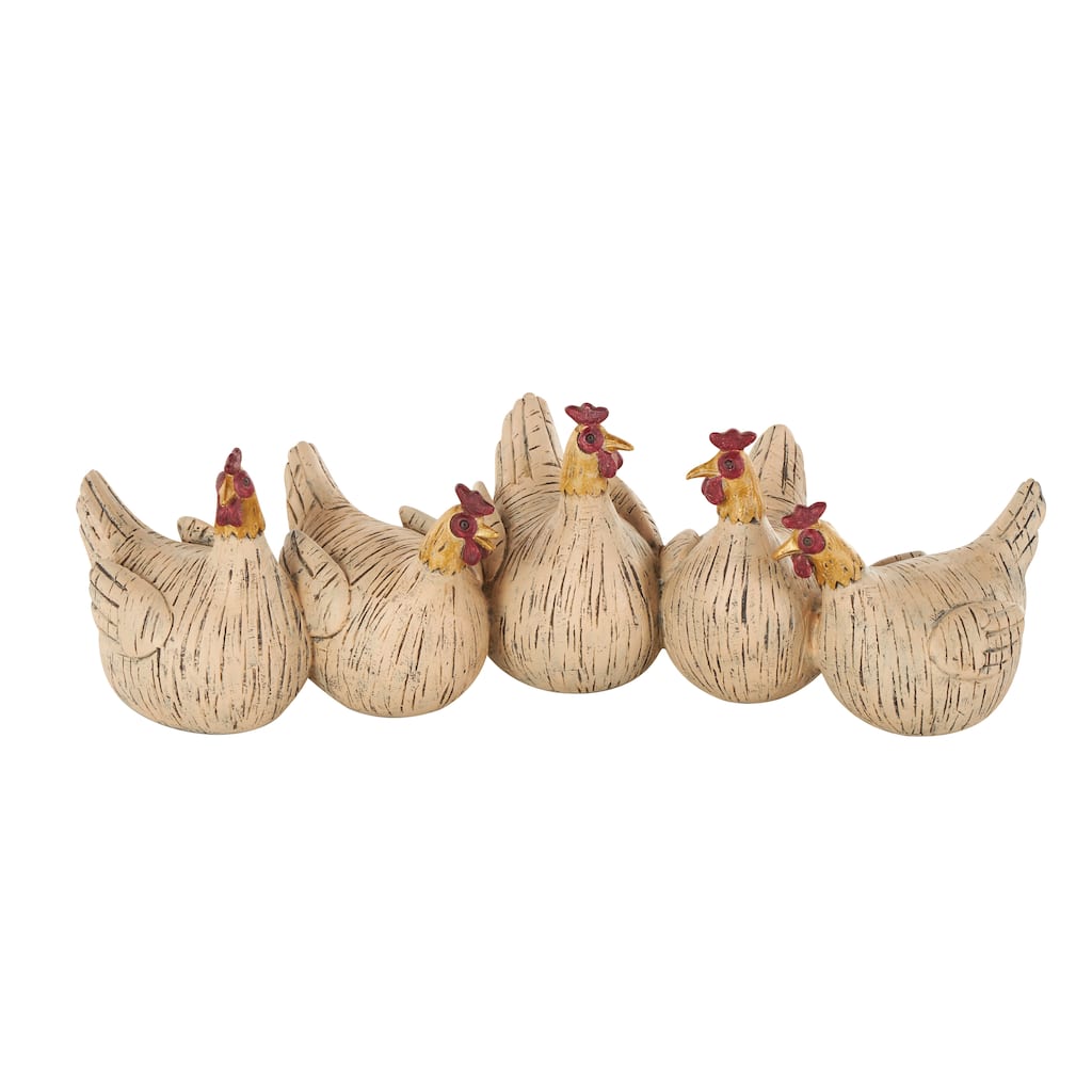 Beige Polystone Chicken Decorative Sculpture with Gold Heads