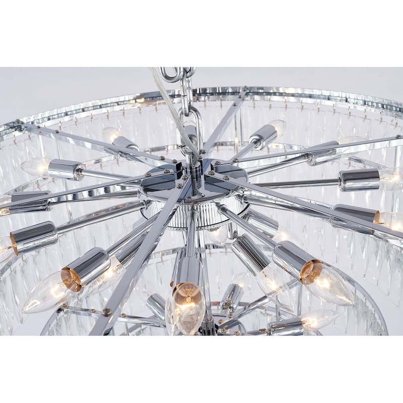 27-Light Chrome Chandelier With Clear Crystals