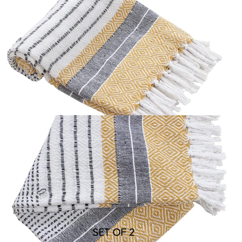 Hand Woven Cotton Rustic Throw Blankets - All Season Comfort with Tassels (Set of 2, 50x60 inches)