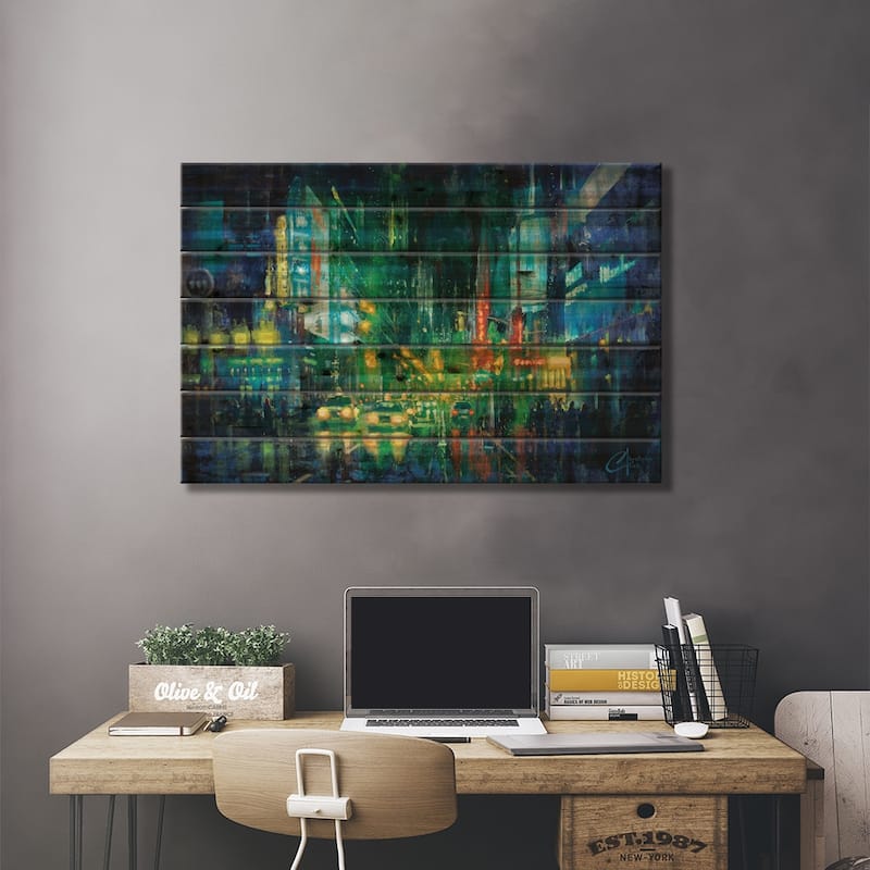 New York City, Times Square Print On Wood by Christopher Clark - Multi-Color