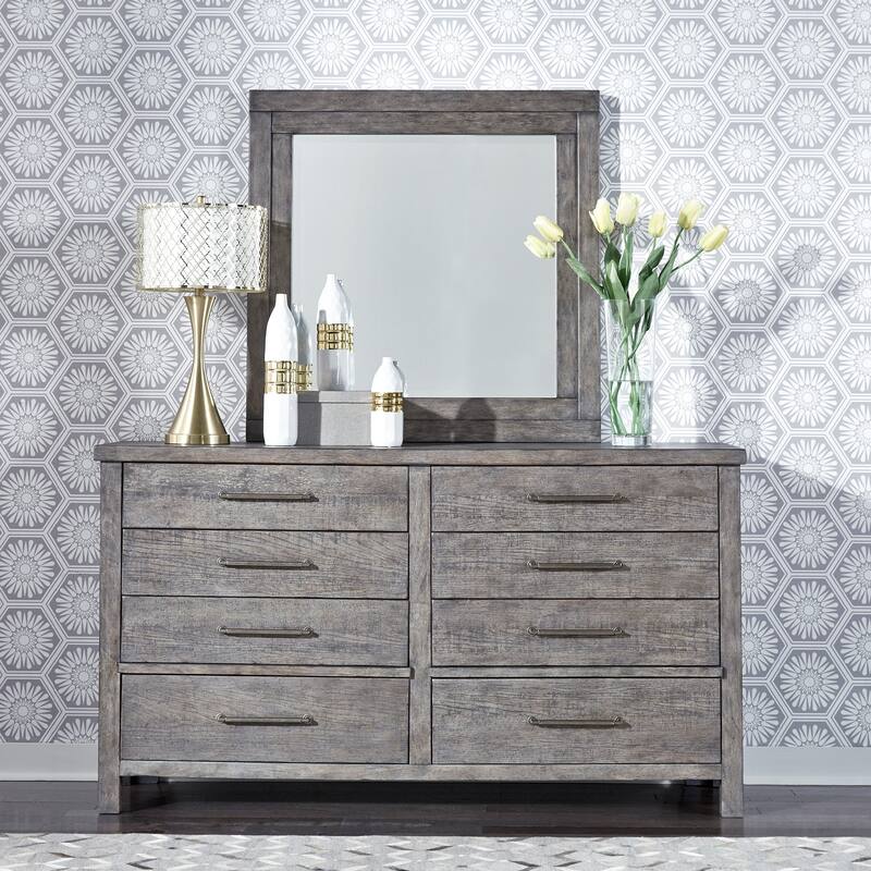 Modern Farmhouse Dusty Charcoal Distressed Dresser & Mirror - 8-drawer