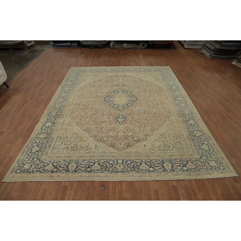 Hand Knotted Oriental 100% Wool Carpet Traditional Floral Pink Kerman Area Rug - 12' 6'' X 9' 10''