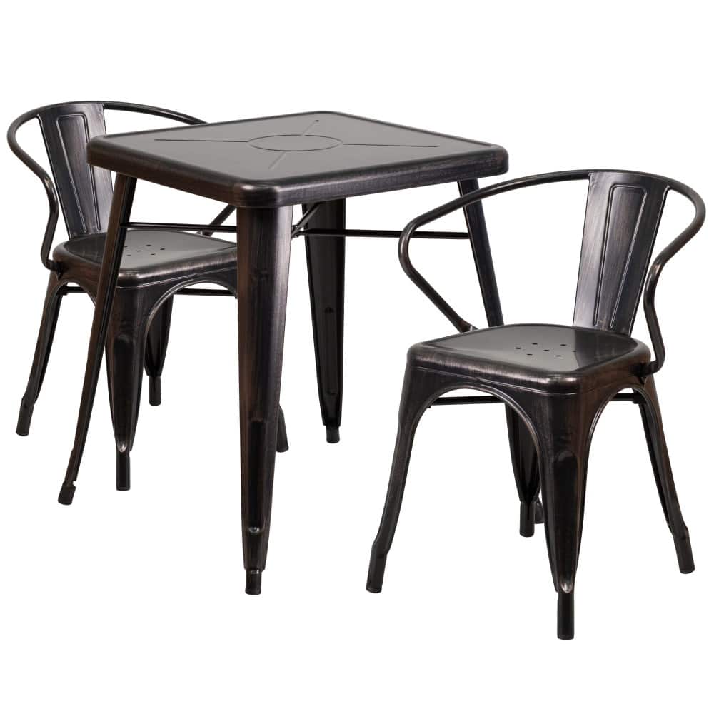 23.75'' Square Metal Indoor-Outdoor Table Set with 2 Arm Chairs