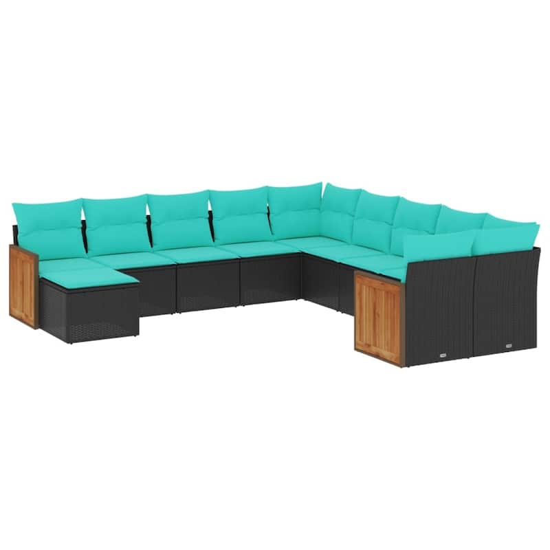 vidaXL 11 Piece Patio Sofa Set with Cushions Black Poly Rattan
