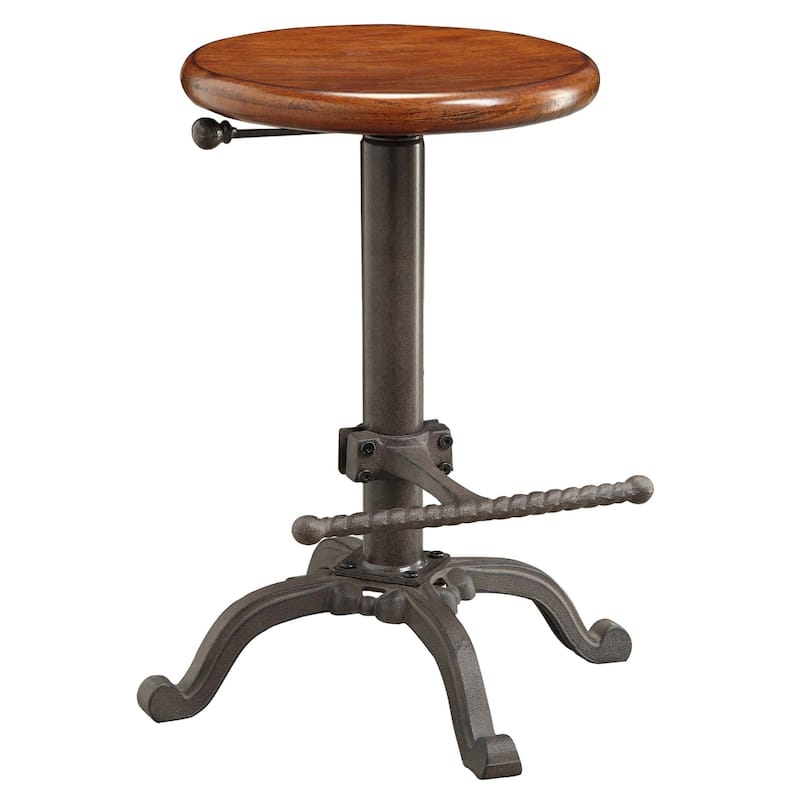 30" Adjustable Height Chestnut Wood Seat Swivel Bar Stool with Grey Steel Frame and Backless Design - 30"H x 14.25"W x 14.25"D