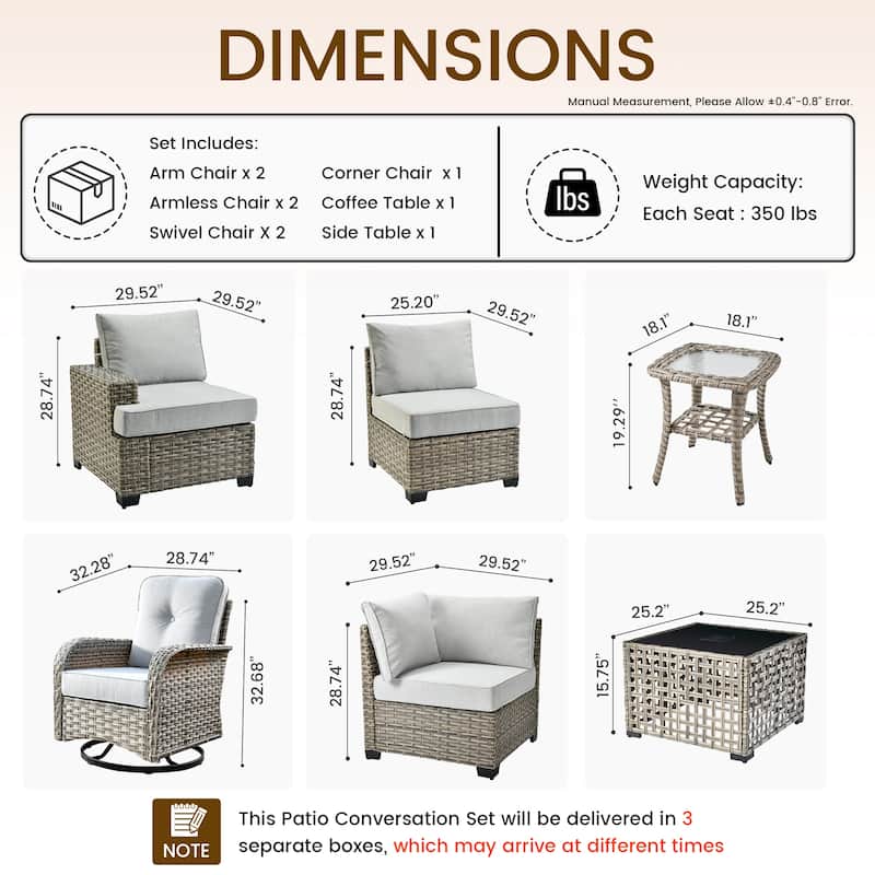 HOOOWOOO 9-piece Wicker Patio Furniture Set Sectional Sofa with Swivel Chair.