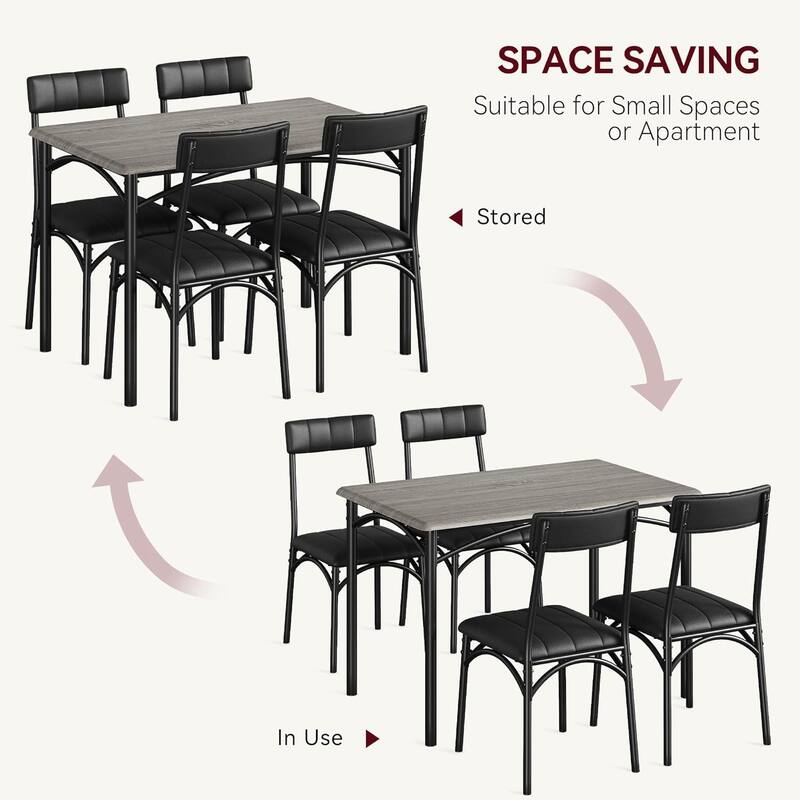 5-Piece Dining Table Set with 4 Upholstered Chairs, Metal and Wood Table for Kitchen or Apartment