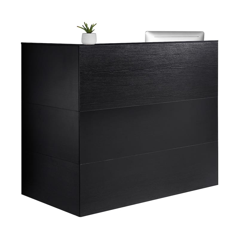 Black MDF L-Shaped Reception Desk with Storage Drawer, Cabinet and Keyboard Tray - Black