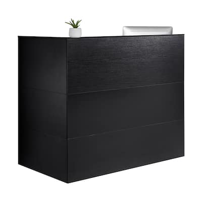 Black MDF L-Shaped Reception Desk with Storage Drawer, Cabinet and Keyboard Tray