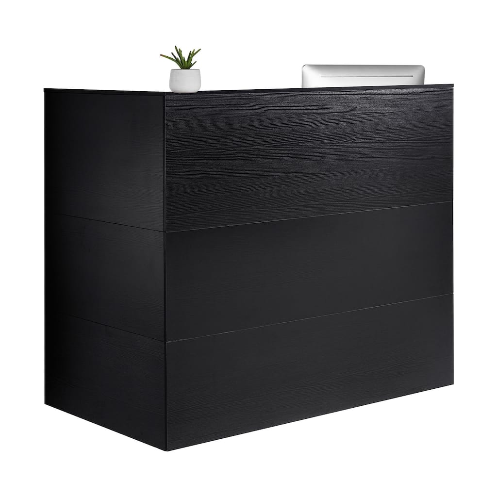 Black MDF L-Shaped Reception Desk with Storage Drawer, Cabinet and Keyboard Tray