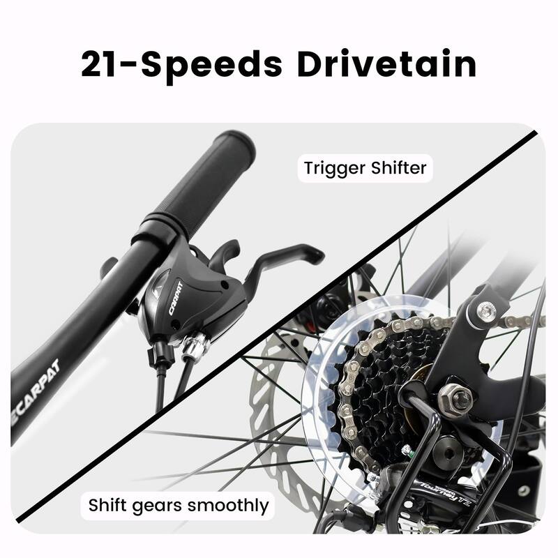 4" Mountain Bike - Full Suspension, 21-Speed Shifter with Gear Indicator, High Carbon Steel Frame
