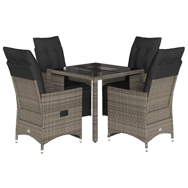 vidaXL Patio Bistro Set with Cushions Outdoor Garden Furniture Grey Poly Rattan