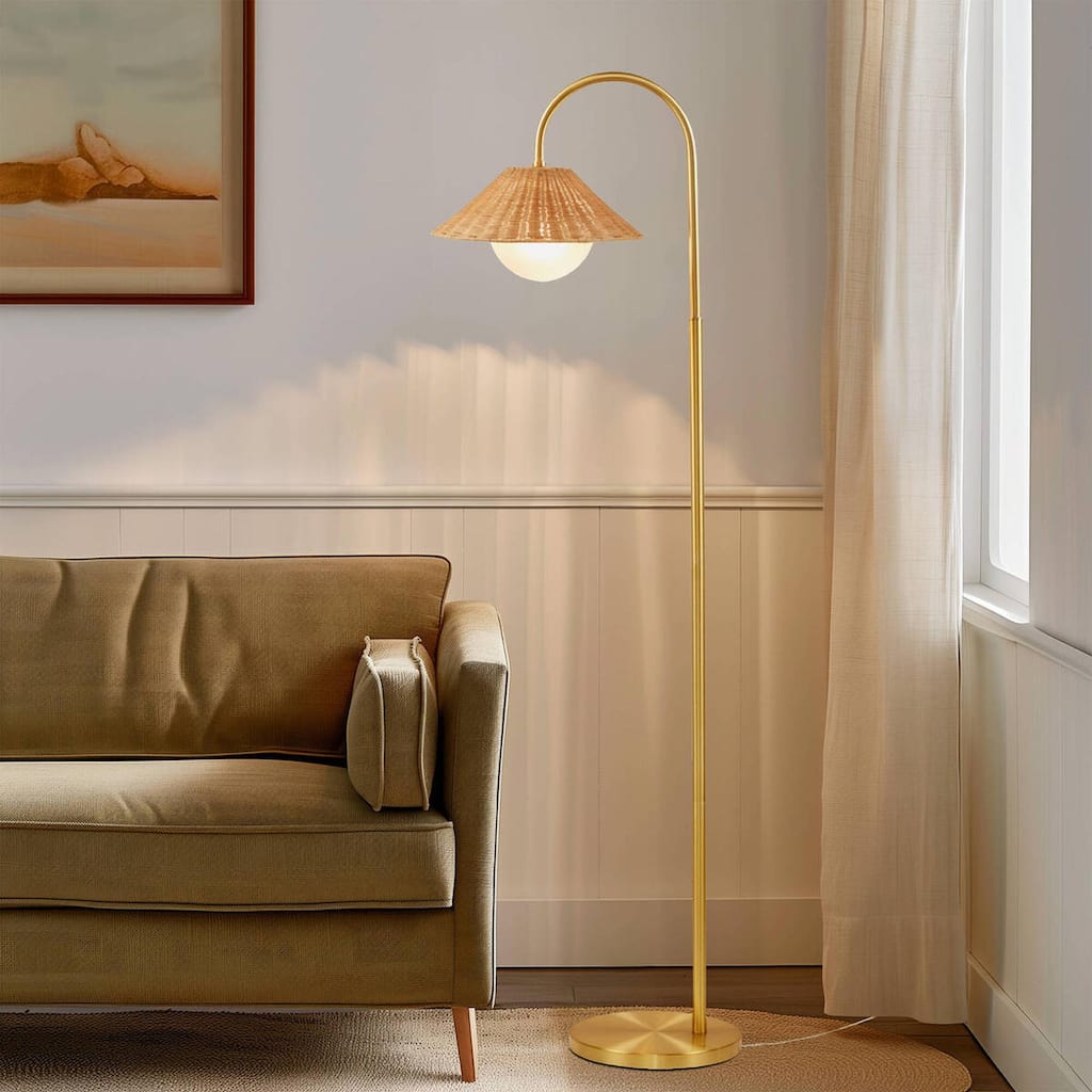 Bohemian Rattan Floor Lamp - Gold