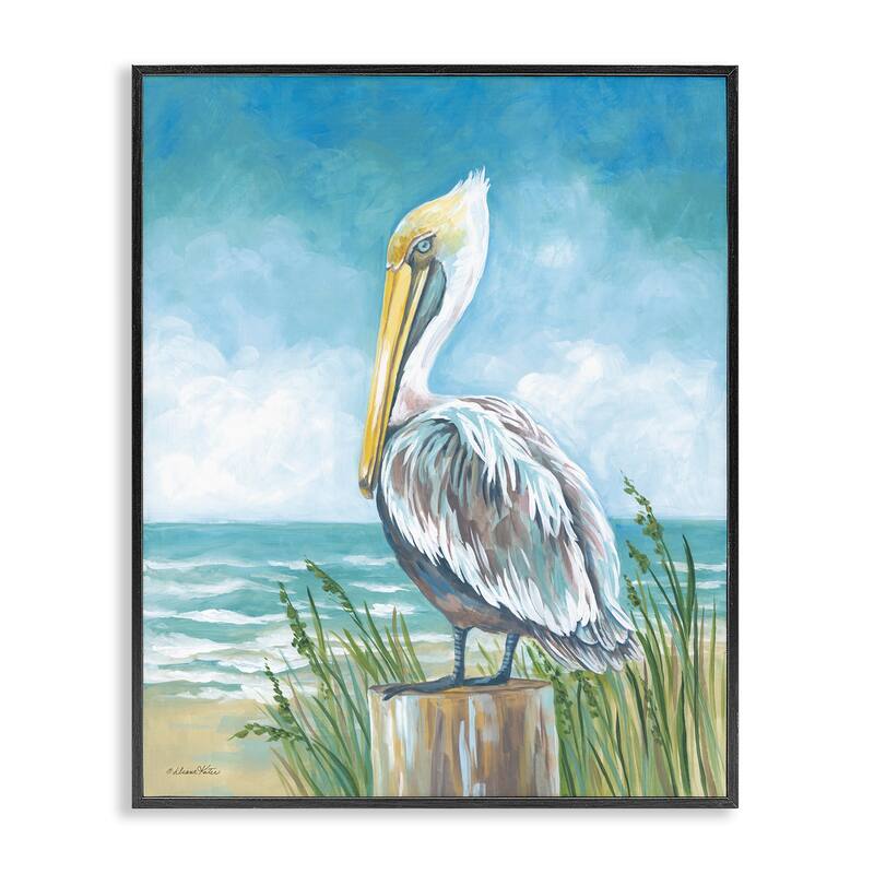Stupell Pelican Perched near Shore Framed Giclee Art Design By Diane Kater - 16 x 20 - Black