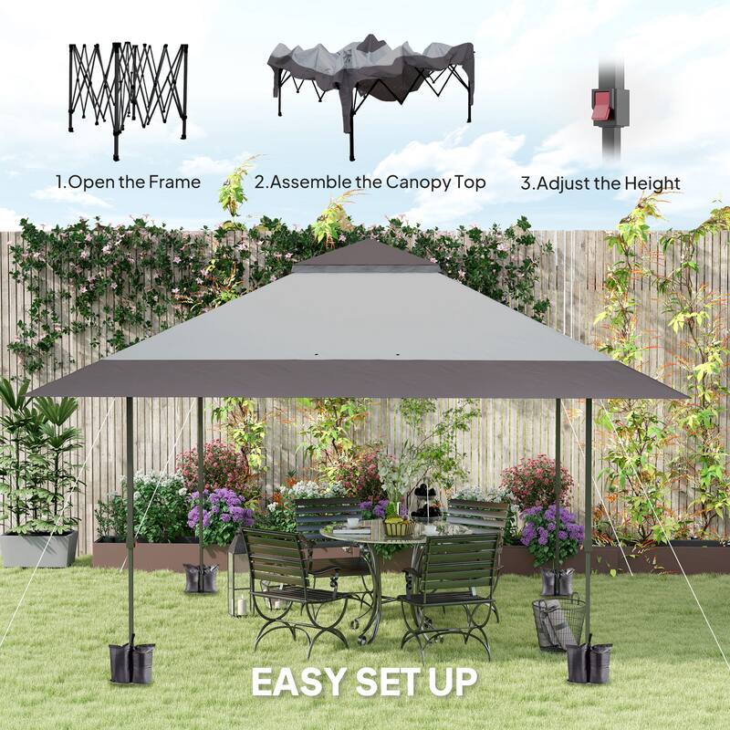 GDFStudio - Lucas Large Height Adjustable Pop-Up Canopy Tent with Double Roof and Party-Ready Design