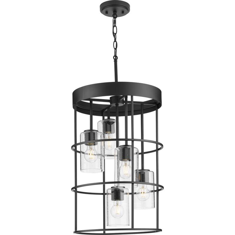 Burgess Collection Five-Light Matte Black Modern Farmhouse Hall & Foyer Light - 15.5 in x 15.5 in x 23.62 in
