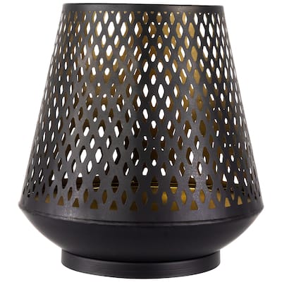 Small Laser-Cut Pillar Candle Holder - 9" - Black and Gold Finish