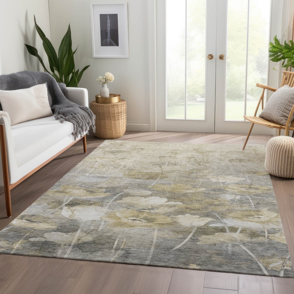 Machine Washable Indoor/ Outdoor Chantille Modern Floral Rug