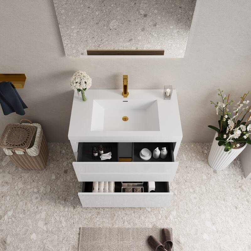Freestanding Bathroom Vanity with White Stone Resin Top