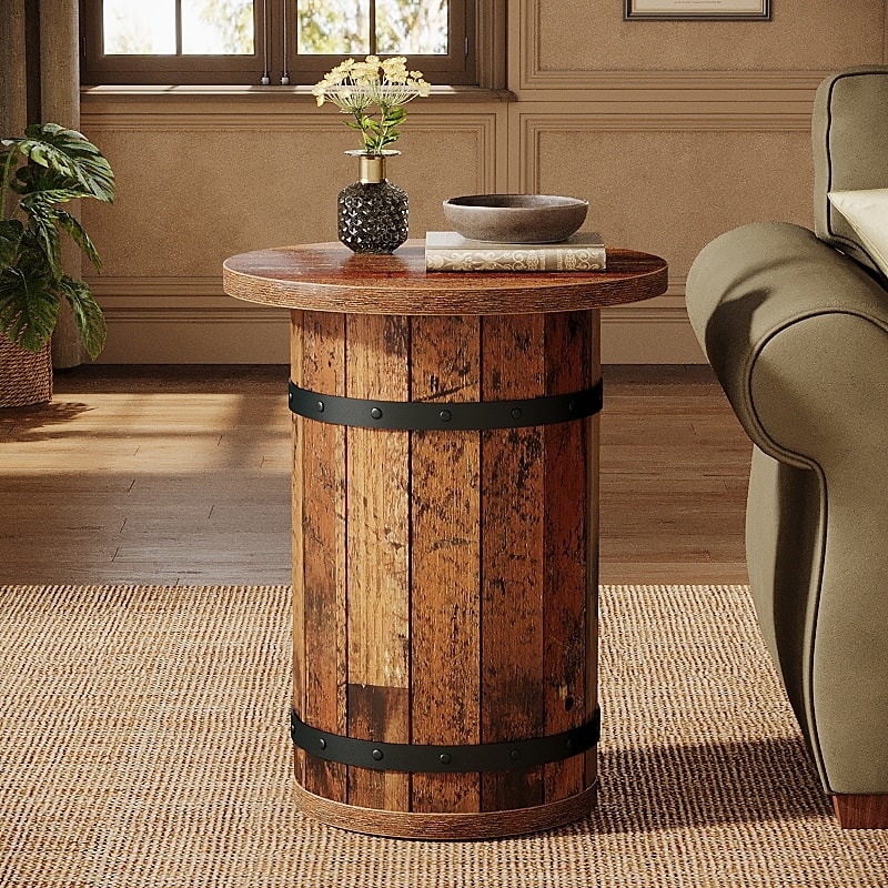 Industrial Side Table with Sturdy Base, Round