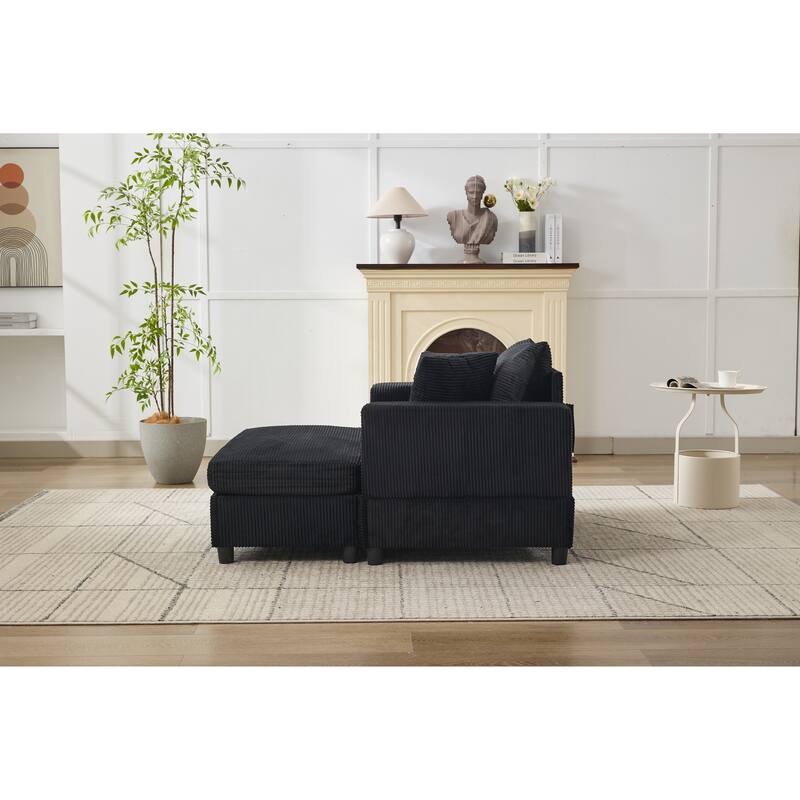 Chaise Lounge Chair with Removable Ottoman, Modern Accent Armchair Corduroy Sleeper Sofa Chair with Pillows for Living Room