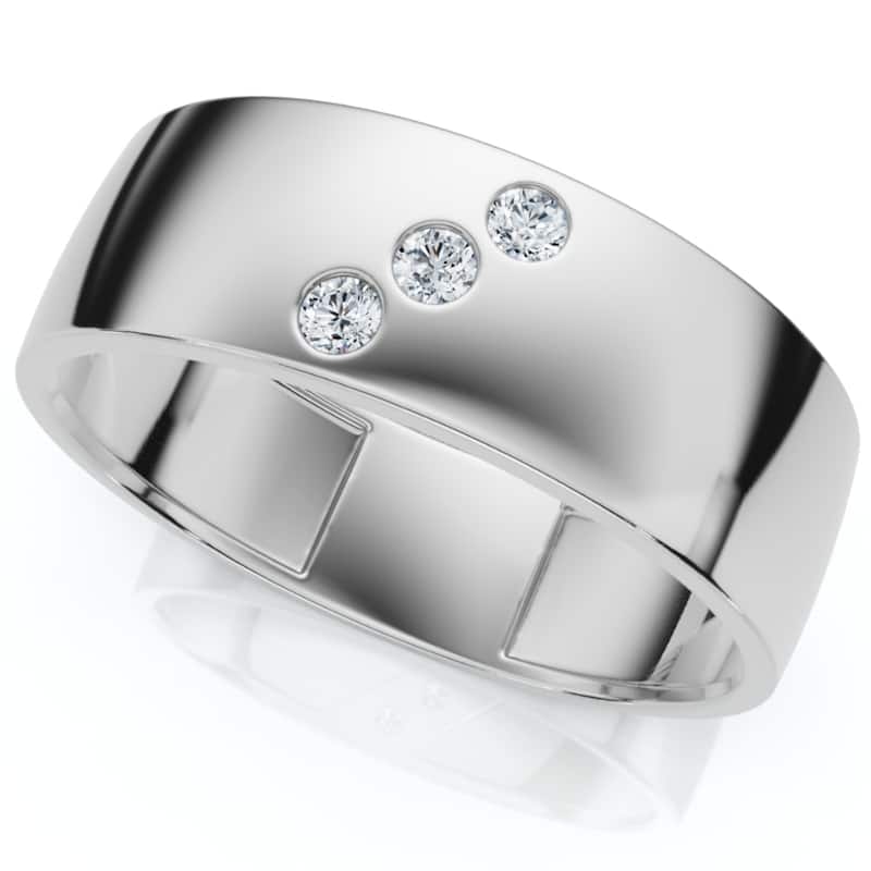 Mens Three Stone Diamond Ring White Gold High Polished 7mm