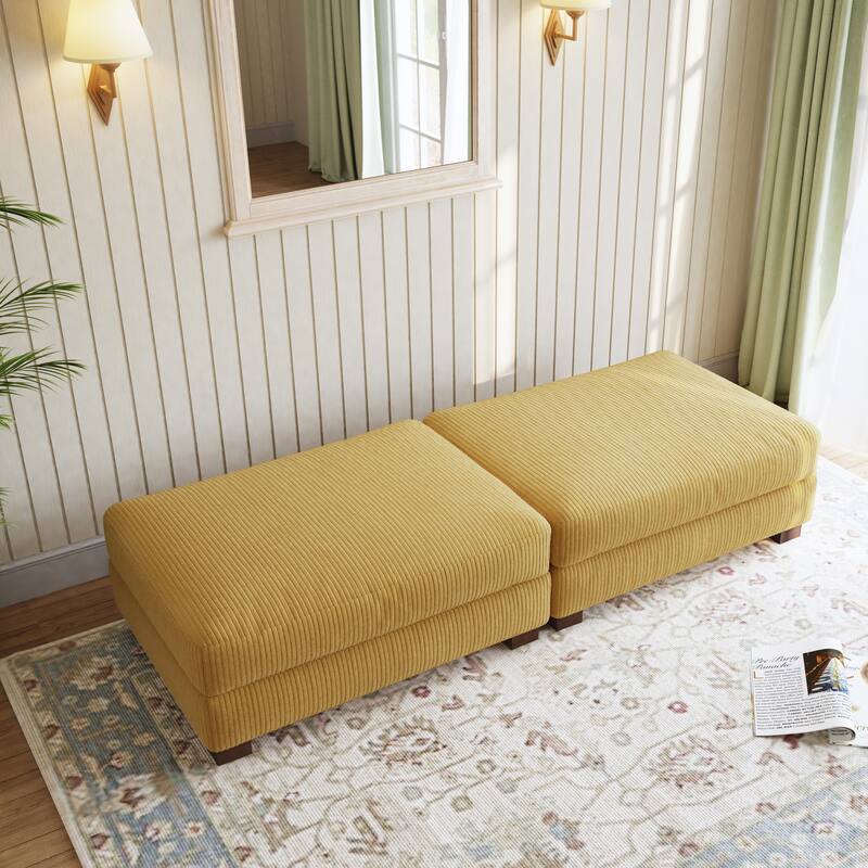 Corduroy Modern Ottoman with Wood Legs Set of 2