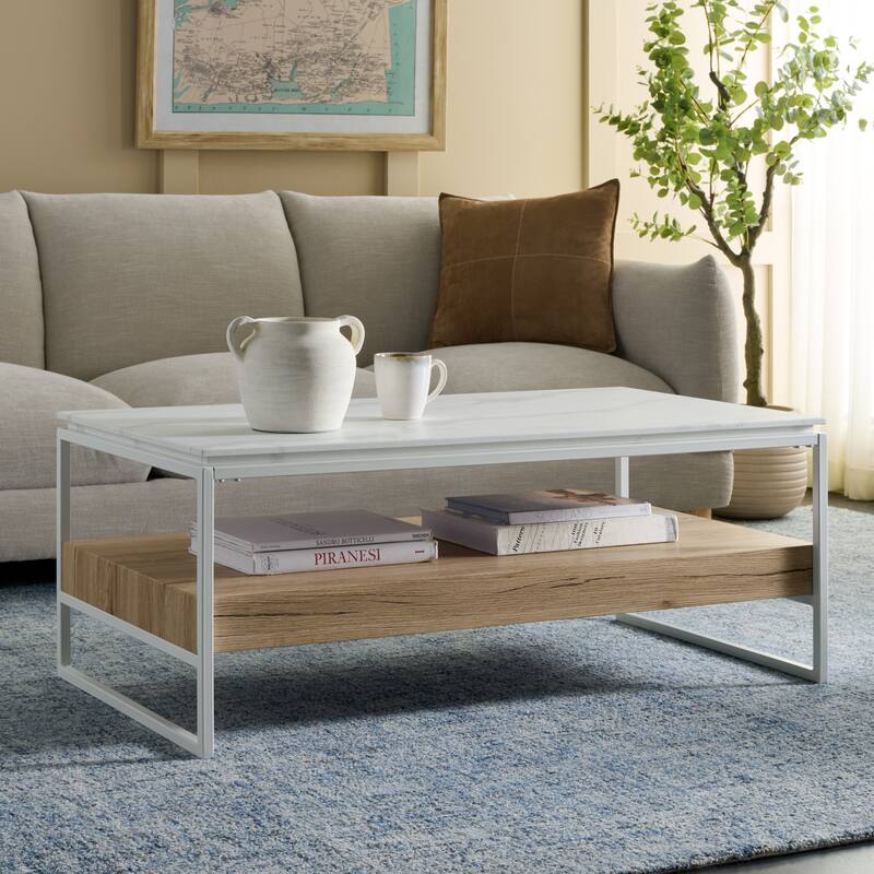 SAFAVIEH Home Aurelian Coffee Table - 44"W x 24"D x 24"H - White Faux Marble/Natural