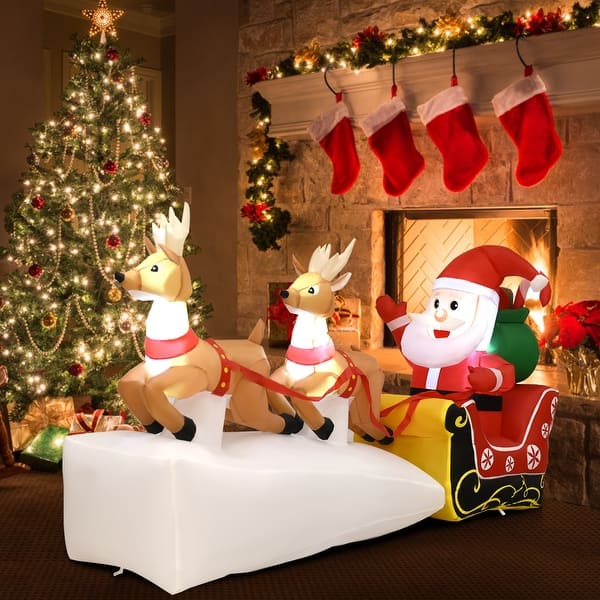 Shop Gymax 7ft Inflatable Santa Claus On Sleigh 2 Reindeers