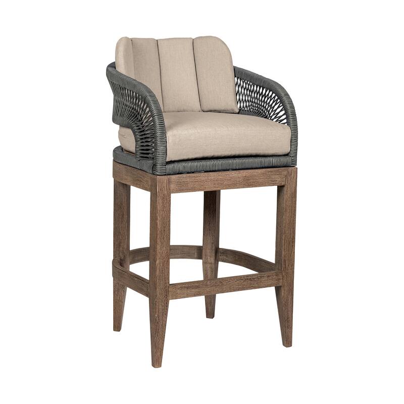 Kimi 30 Inch Outdoor Patio Barstool Chair, Olefin and Gray Woven Rope