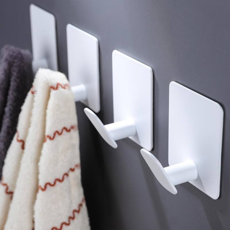 (Pack of 4) Adhesive Hooks Towel/Coat Hooks Stick to Bathroom or Kitchen - White