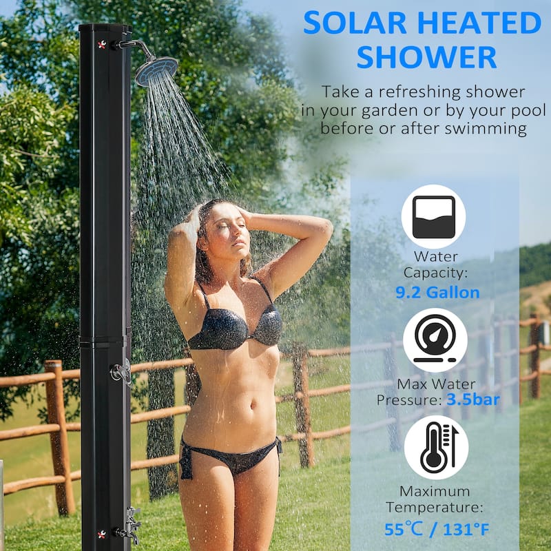Outsunny 9.2 Gallon Solar Heated Shower with Free-Rotating Shower Head and Foot Shower Faucet, Hot and Cold Adjustment