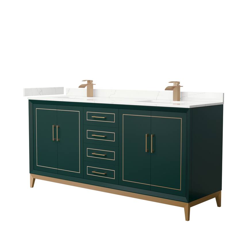 Marlena 72-inch Double Vanity, Quartz Top - Green, Bronze Trim, Giotto Quartz Top